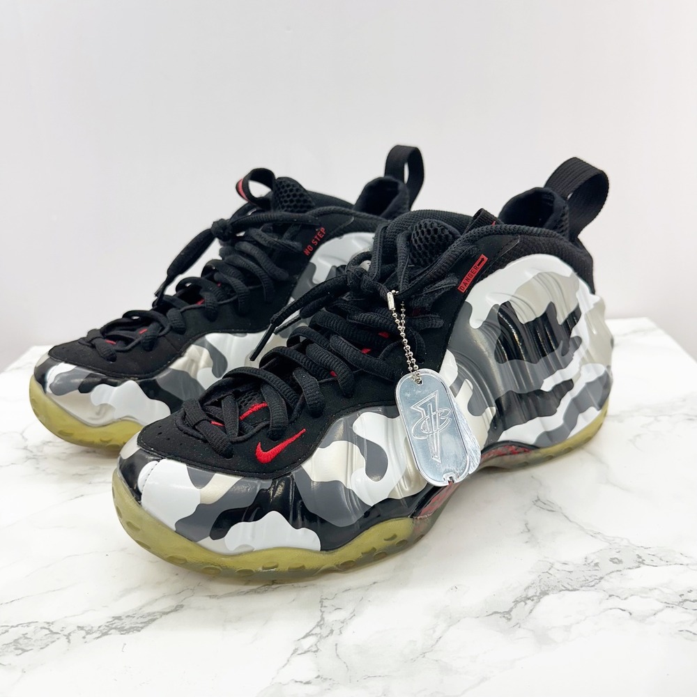 Nike Air‎ Foamposite One PRM Mens 7.5 White Camo Good Fighter Jet 575420-001